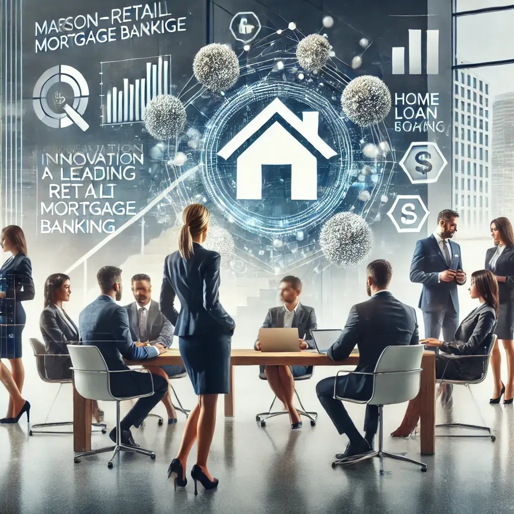 DALL·E 2024-11-12 16.31.57 - A professional and welcoming image of a modern office environment with elements representing the mortgage industry. Include a diverse team of business