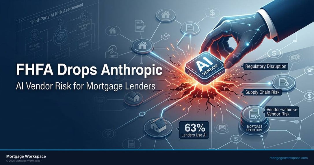 FHFA Anthropic AI vendor risk concept showing severed digital connection between government and AI