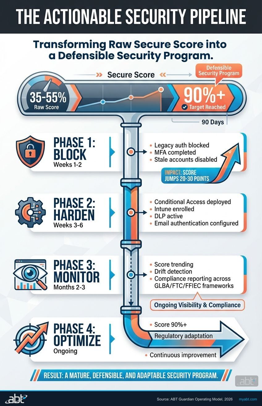 Guardian Security Insights 4-phase actionable security pipeline from initial assessment to ongoing optimization